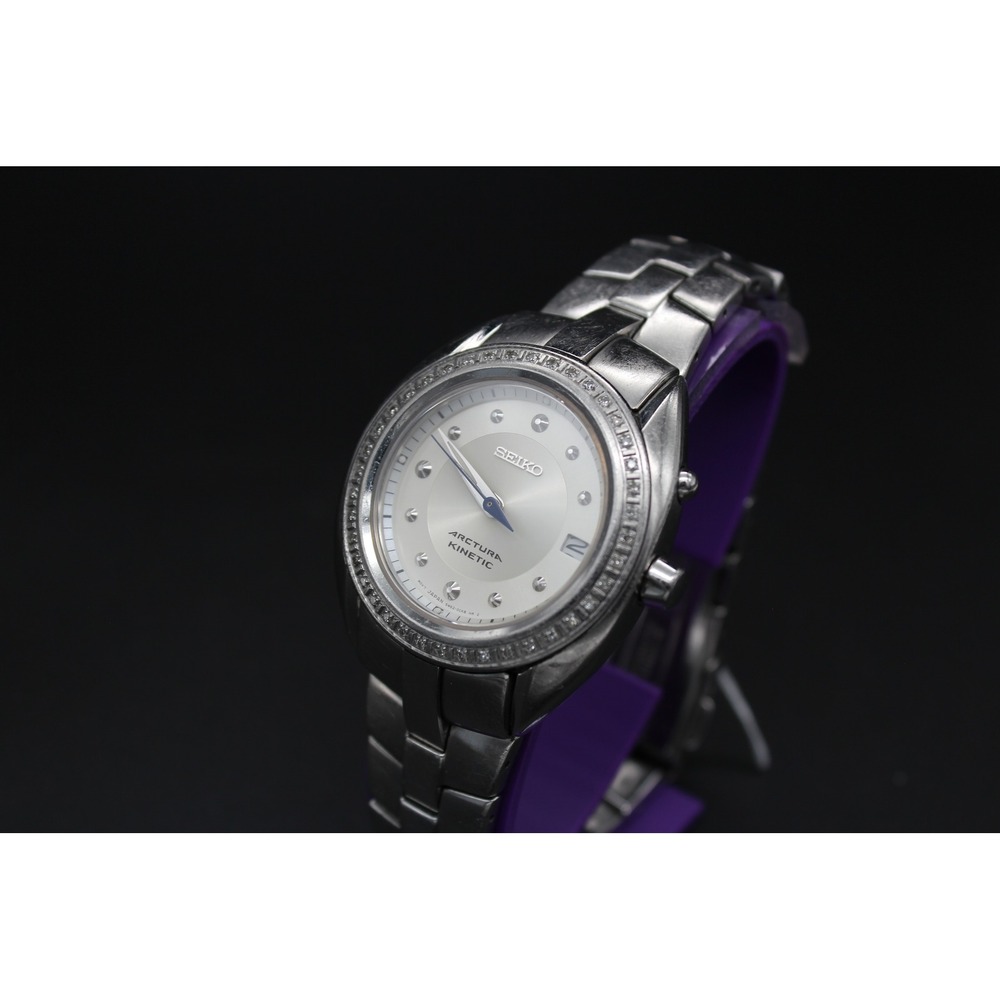 Seiko‎ Arctura Kinetic Diamond Bezel Watch 3M22-0D49 Silver Tone Exhibition Back